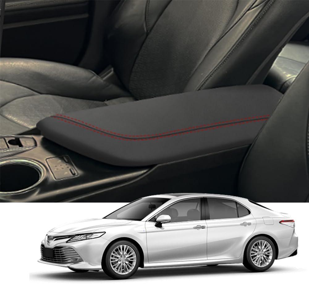 Blazeray Car Center Console Armrest Cover for Toyota Camry 2018-2023 Interior Accessories Leather Anti-Scratch Elbow Arm Rest Cover Cushion Pad Protector Saver (Black Leather with Red Stitches)