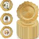 PROY 50 Pcs Gold Charger Plates Bulk, 13" Gold Reef Charger Plates for Wedding, Thanksgiving, Christmas, Plastic Chargers for Dinner Plates