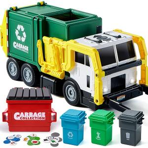 JOYIN Large Friction Powered Garbage Truck Toy Set, Includes Dumpster, Bins, and Learning Cards for Kids, Boy Toys Birthday Gift for Boys Girls Kids Toddler Gift of Easter Basket Stuffers