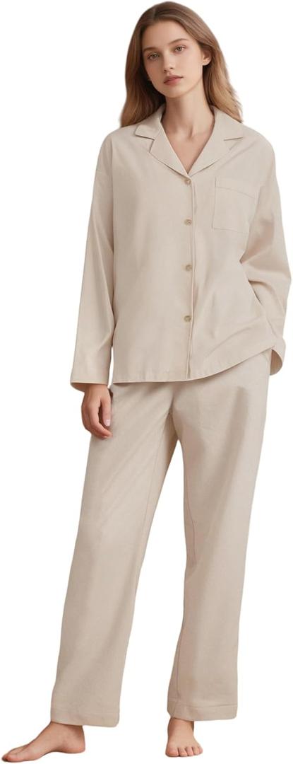 UPTRIS Womens Pajamas Sets 2 Piece PJs Lounge Sets, Long Sleeve Button Down Sleepwear Notch Collar Soft Outfits with Pockets (XX-Large)