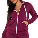 Women 2 Piece Sweatsuit Fall Outfits jogger Tracksuit Sweatpants Sets Casual Long Sleeve Zip Up Hoodie (XX-Large, Claret)