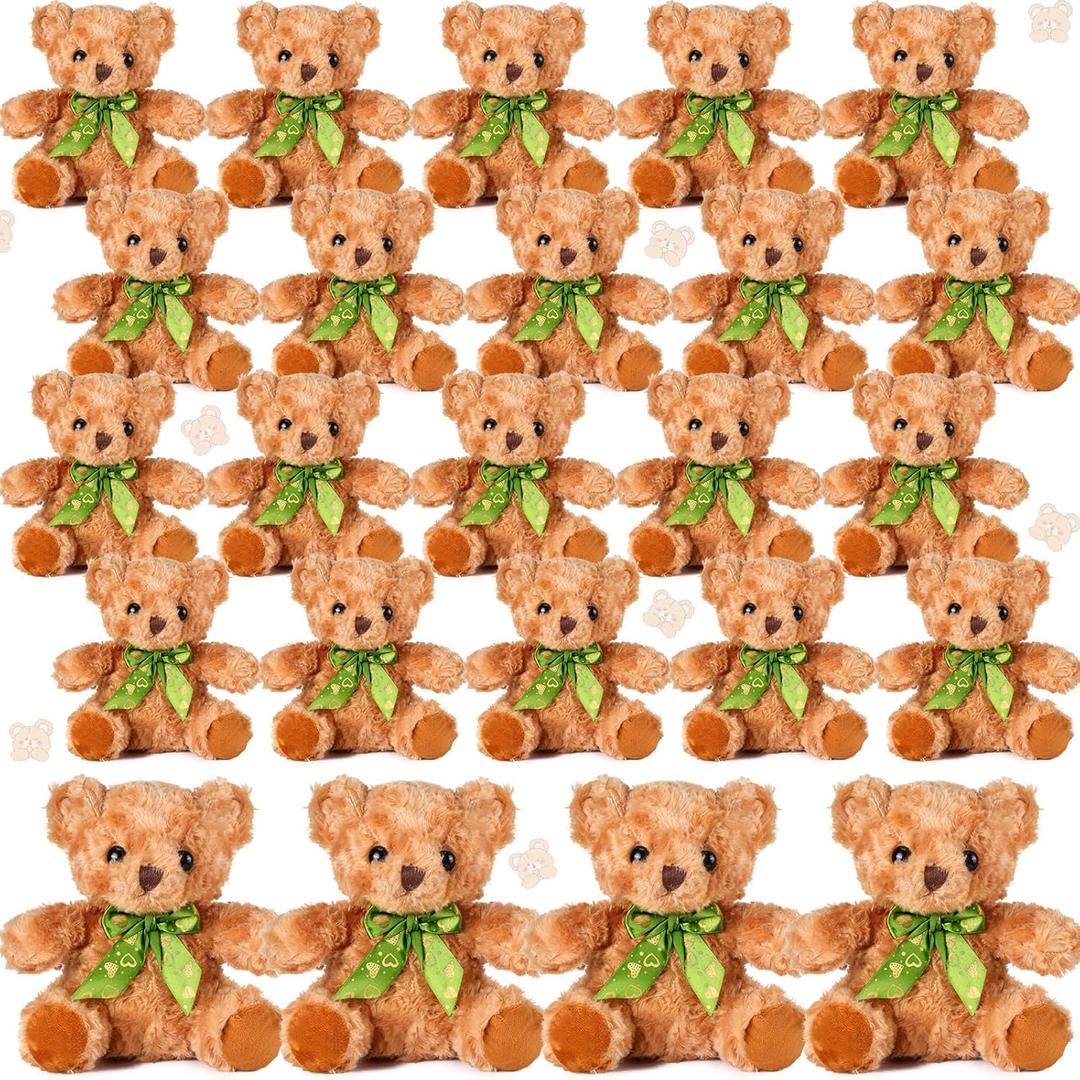 HyDren 24 Pcs Valentines Day Bears Bulk 8 Inch Bears Stuffed Animals Small Soft Bear Plush Stuffed Toy with Bow Tie for Birthday Wedding Valentine Party Gift Favors(Light Yellow)