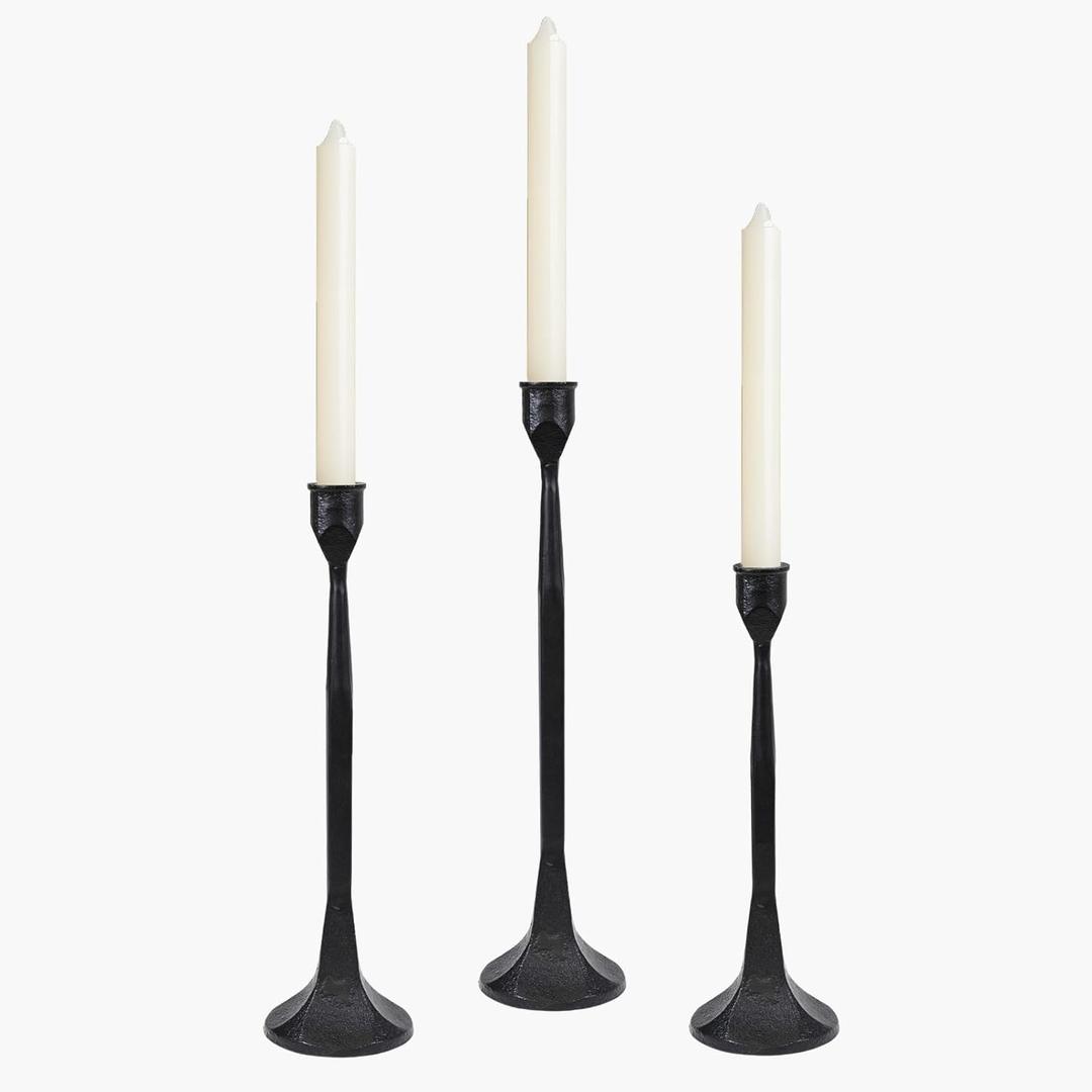 Iron Taper Candle Holder Set of 3, Black Candlestick Holders,Taper Decorative Candle Holder for Table Centerpiece Home Decoration, Wedding, Dining Tabl