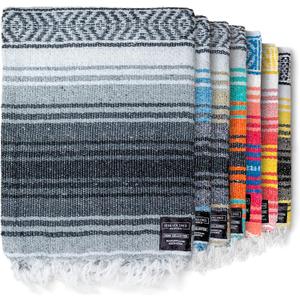 Benevolence LA Authentic Handwoven Mexican Blanket | Yoga Blankets, Outdoor, Picnic, Beach, Camping | Equestrian Saddle | Serape 50x70 inches - Gray, Pack of 1