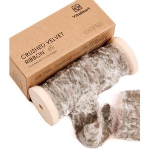 8 x Vitalizart Brown Velvet Ribbon 1" Christmas Handmade Frayed Edges Glossy Ribbon for Gift Wrapping Tree Ornaments Wreath Garland Holiday Decorations 5 Yd Total