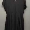 DB MOON Women Plus Size Dresses 2025 Summer Casual V Neck Short Sleeve Knee Length Dress with Pockets (L, Black)