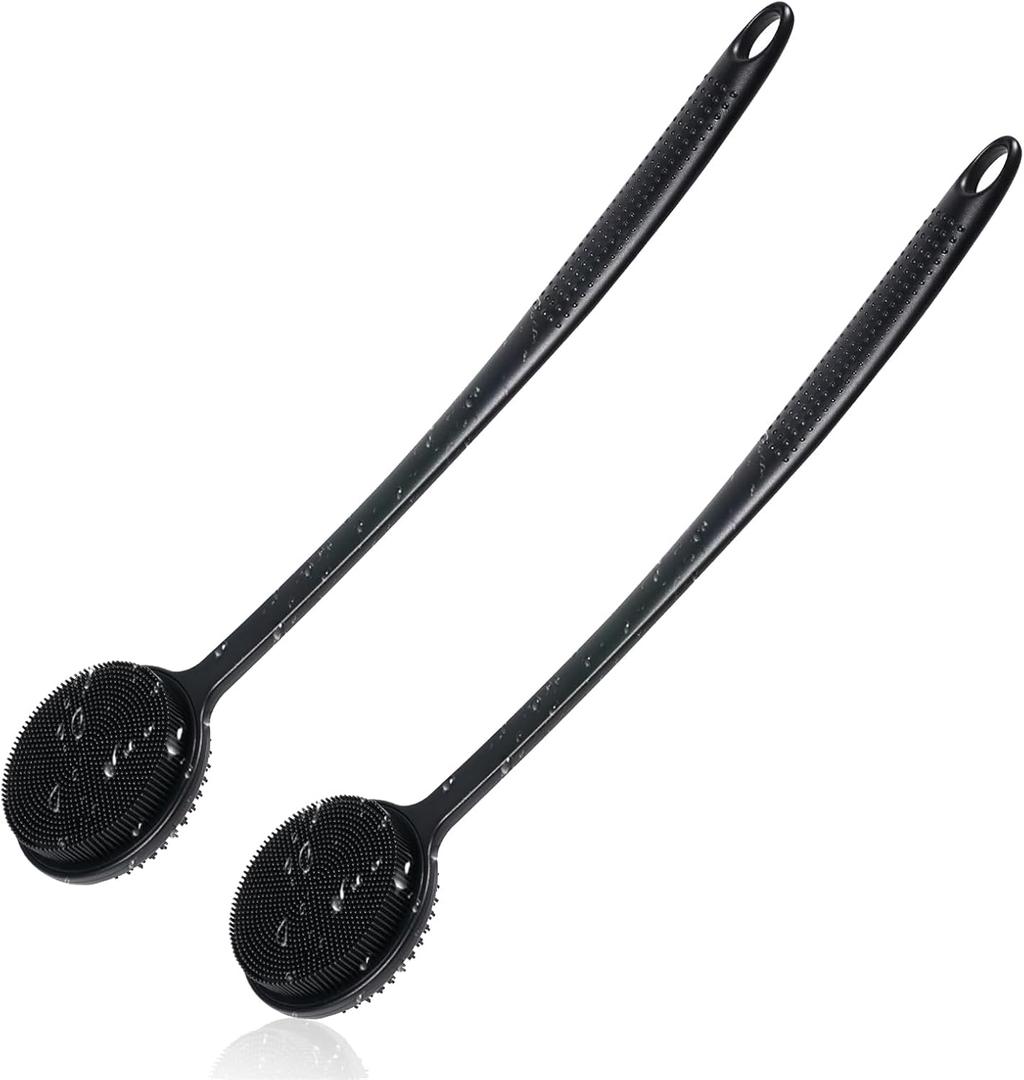 2 Pack Back Scrubber for Shower, 17in Lengthen Long Handle Body Brush, Double Sided Shower Brush for Shower Exfoliating and Massage Can Produce Rich Foam, Long Handle Back Scrubber for Men