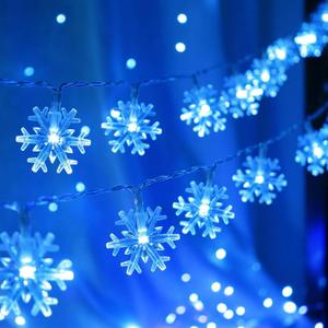 CESOF Christmas Lights, 20 Ft 40 LED Blue Snowflake String Lights Battery Operated Fairy Lights Hanging Lights for Bedroom Patio Room Party Home Xmas Decor Indoor Outdoor Christmas Tree Decoration
