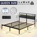 J.Fkne Queen Bed Frame with LED Lights & Charging Station, Metal Platform Bed Frame with 2 Tier Storage Headboard, Under Bed Storage, No Box Spring Needed, Noise Free, Easy Assembly