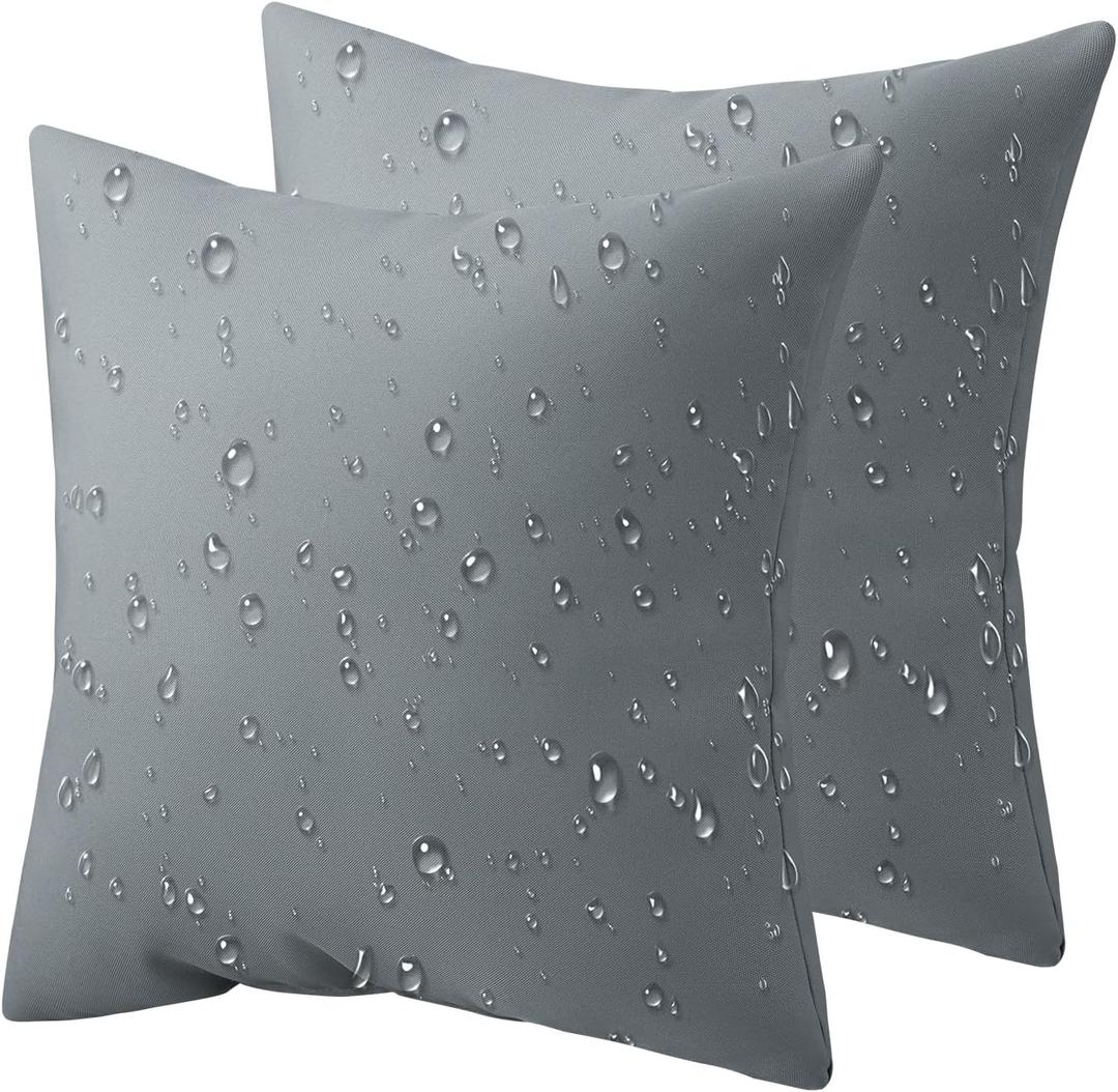Phantoscope Pack of 2 Premium Dual Usage Outdoor Pillow Inserts, Waterproof Throw Pillows No Cover Needed, Colorful Decorative Couch Sham Cushion Stuffer Patio Couch Tent, Gray 20 x 20 Inches