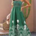 Gardenwed Women's Floral Print Maxi Dress,Spaghetti Strap Smocked Bodice A-Line Sundress with Pockets (Green, XL)