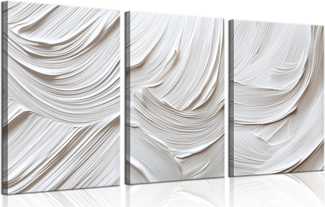 3Pcs Modern Neutral Abstract Canvas Wall Art Mid Century Beige and White Brush Strokes Wall Decor Pictures Boho Minimalist Soft Tones Posters Prints for Living Room Bedroom Home Decoration 16x24in