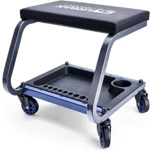 Fastback Shop Stool - 350 Lb Capacity Rolling Stool for Garage & Workshop, with Organizer Tray & Cupholder - 3 Inch Premium Casters
