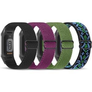 Enkic Elastic Nylon Bands Compatible with Fitbit Charge 6/Charge 5 Bands, 4 Pack Soft Adjustable Stretchy Strap Breathable Sport Loop Replacement Wristband for Fitbit Charge 5/Charge 6 Men Women