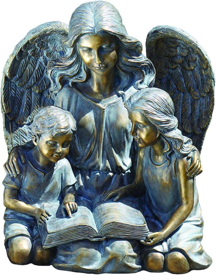 Roman - Angel with Two Children Statue, 15.5" H, Garden Collection, Resin and Stone, Decorative, Gift, Home Outdoor and Indoor Decor, Durable, Long Lasting (Bronze Tonw)