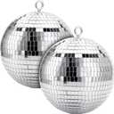 Suwimut 2 Pack Disco Light Mirror Ball, 8 Inches Cool and Fun Large Silver Hanging Disco Ball with Hanging Ring for Retro Party, Home Bands Decorations, New Years Celebration