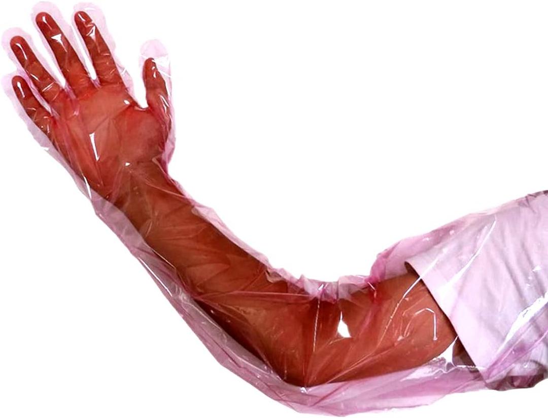 50 Pcs Insemination Long Gloves Disposable Plastic Film Gloves, Veterinary Insemination Rectal Long Gloves 35 inch Long for Livestock Gastrointestinal Examination