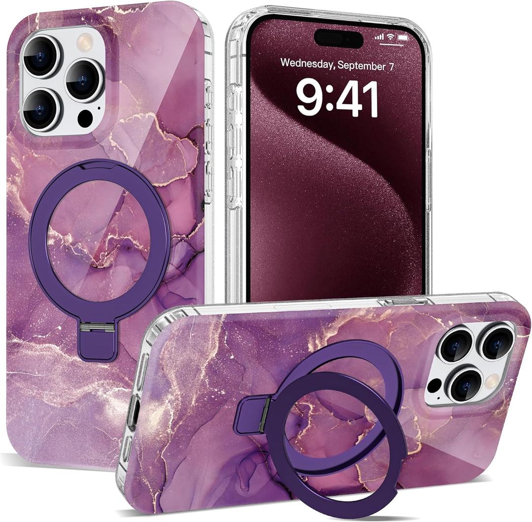 ETPESOK Compatible with iPhone 13 Pro Max Case Marble Pattern with Magnetic Ring Stand [Compatible with Mag-Safe] TPU Protective Phone Case for iPhone 13 Pro Max 6.7", Marble Purple