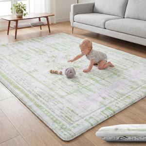 Baby Play Mat for Floor - 79x118 Inches 1.3" Thick Elasti-Foam Playpen Mat for Toddlers Infant Kids, Water-Repellent Nursery Rug, Non-Slip Backing Safe for Crawling & Tummy Time, Elara-Sage/Blush