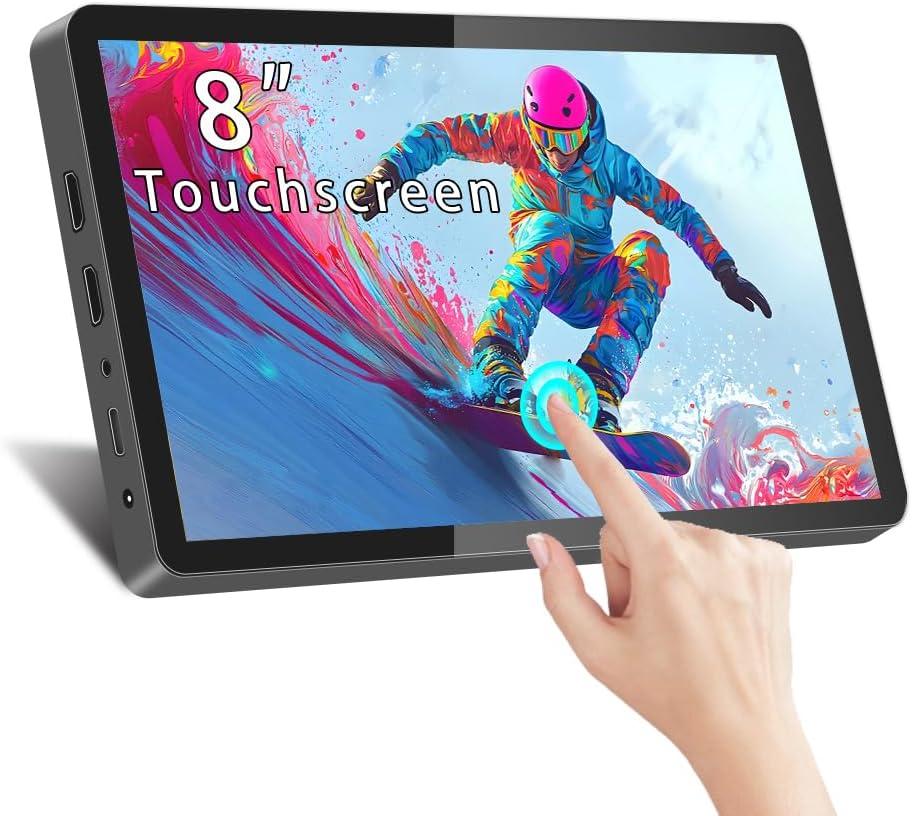Jhcztrk Touchscreen Small Mini Monitor 8inch 800X480 with Built-in Speakers and Tripod Touch Portable Monitor HDMI Monitor for PC Laptop Compatible with Raspberry Pi