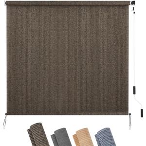 KELIXU Patio Shades Roll Up Outdoor Blind, 8' W x 6' H Cordless Sun Shade Privacy Screen with 90% UV Protection Exterior Roller Shade Cloth for Porch Pergola Backyard Windows Balcony, Mocha