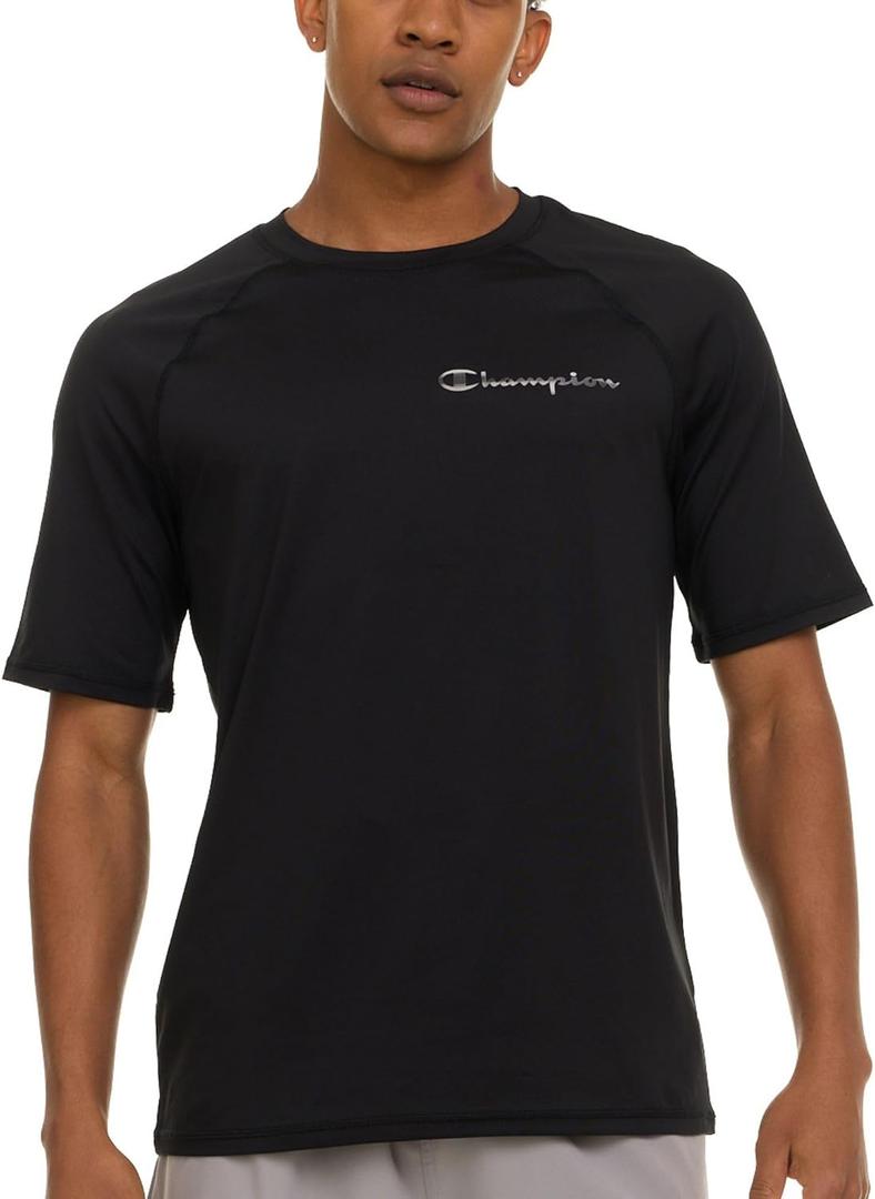 Champion Rash Guard for Men Short Sleeve, Mens Swim Shirt, Sun Shirt UPF+ 50 UV Protection, SPF Quick Drying Rashguard (XX-Large, Black)