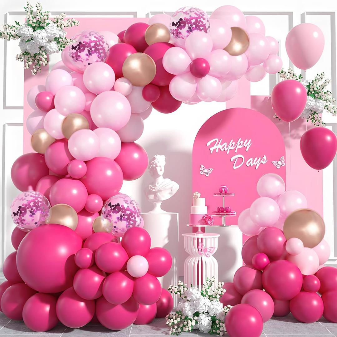 Pink Balloons Arch Kit Garland 131PCS as Pink Decor, Aivatoba Different Sizes of 18 12 5 Inch Pink and Gold Balloons for Baby Shower Gender Reveal Birthday Bridal Shower Princess Party Decorations, Pink Gold