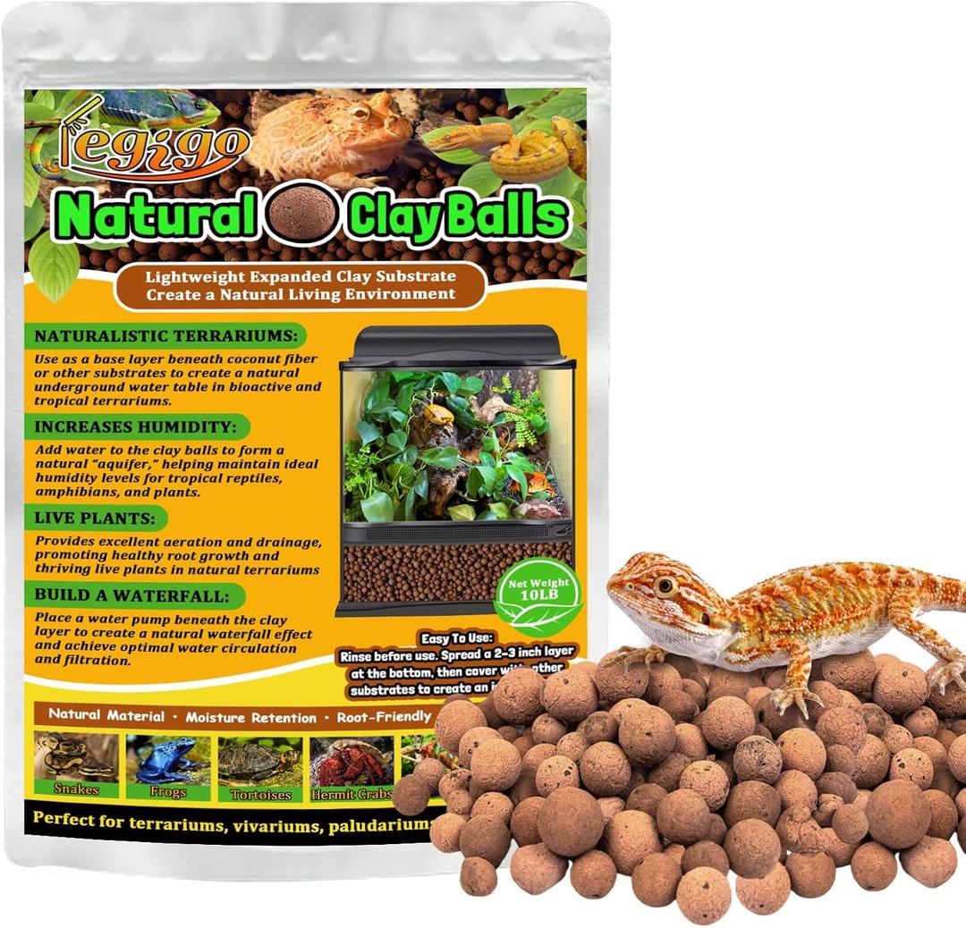 Legigo 10LBS Leca Balls Terrarium Substrate for Reptiles, Organic Lightweight Clay Pebbles Drainage Layer Substrate for Bioactive Terrarium, Expanded Clay Balls Hydro Balls for Reptiles Tank, Plants