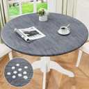 misaya Round Fitted Tablecloth with Elastic Edge, 100% Waterproof Oil Proof Plastic Table Cover, Vinyl Flannel Backed Tablecloth Fits 36"-44" Round Tables for Dinner, Outdoor, Picnic, Wood Grey
