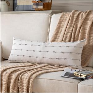 Caflife Boho Lumbar Throw Pillow Covers 14x36 inches Long, Farmhouse Decorative Body Lumbar Pillow for Bed and Sofa, Living Room Home Decor Couch Grey Lumbar Pillowcase, Pack of 1