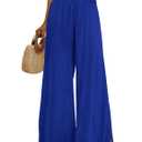 YESNO Women Summer Boho Palazzo Pants High Waist Wide Leg Floral Casual Cotton Lounge Trousers with Pockets L PP0 Solid Royal Blue