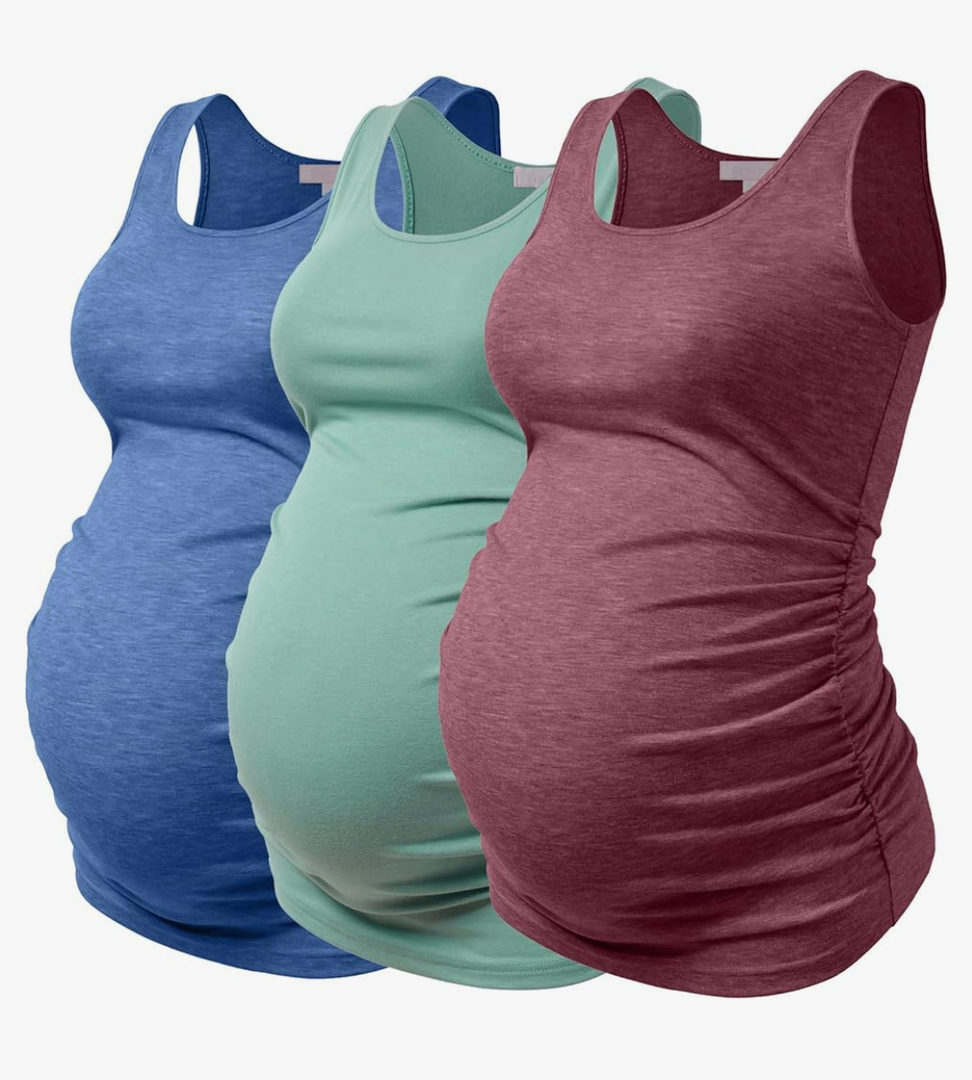 Maternity Tank Tops for Women Ruched Sleeveless Basic Tops Maternity Shirt Vest Pregnancy Tee
 XL
