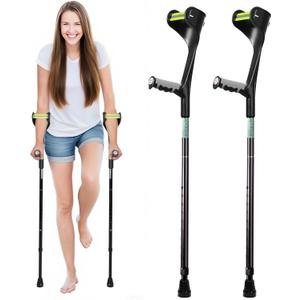 Forearm Crutches for Adults,Open Cuff,Handle with Light Reflector,Foldable and Height-Adjustable Elbow Crutches,High Density Sturdy Aluminum,A Pair, Black