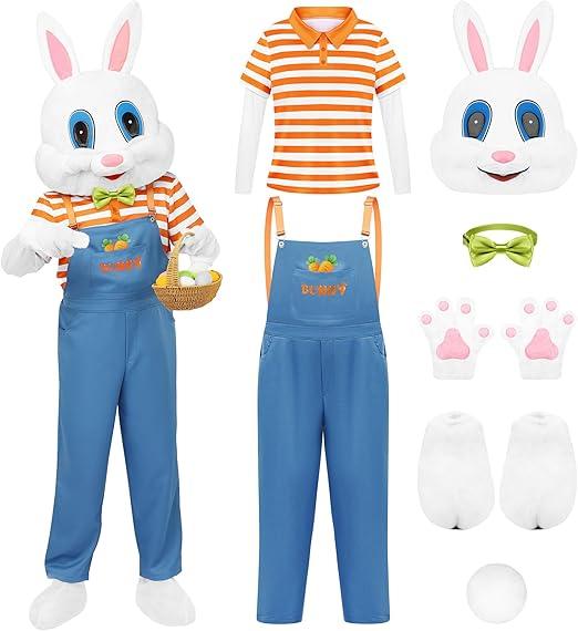 SOMSOC Easter Bunny Costume Adult Easter Rabbit Costume Halloween Party Supplies Overalls Detachable Head Fluffy Claws L