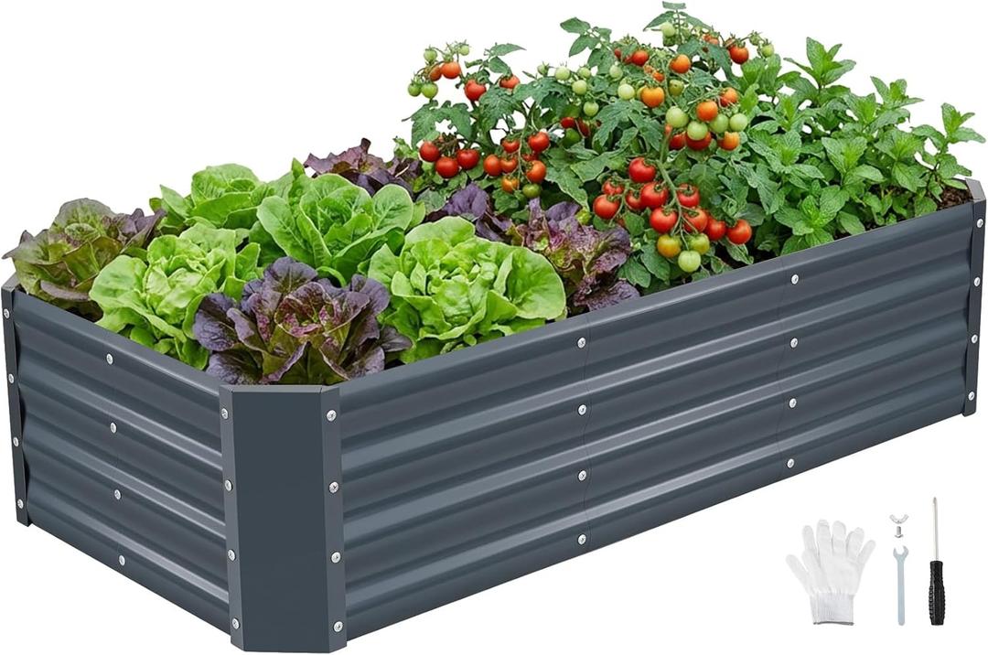 INNO STAGE 421ft Galvanized Raised Garden Bed Kit, Galvanized Planter Raised Garden Boxes Outdoor, Large Metal Raised Garden Beds for Vegetables, Flowers, Herbs, and Succulents, Grey