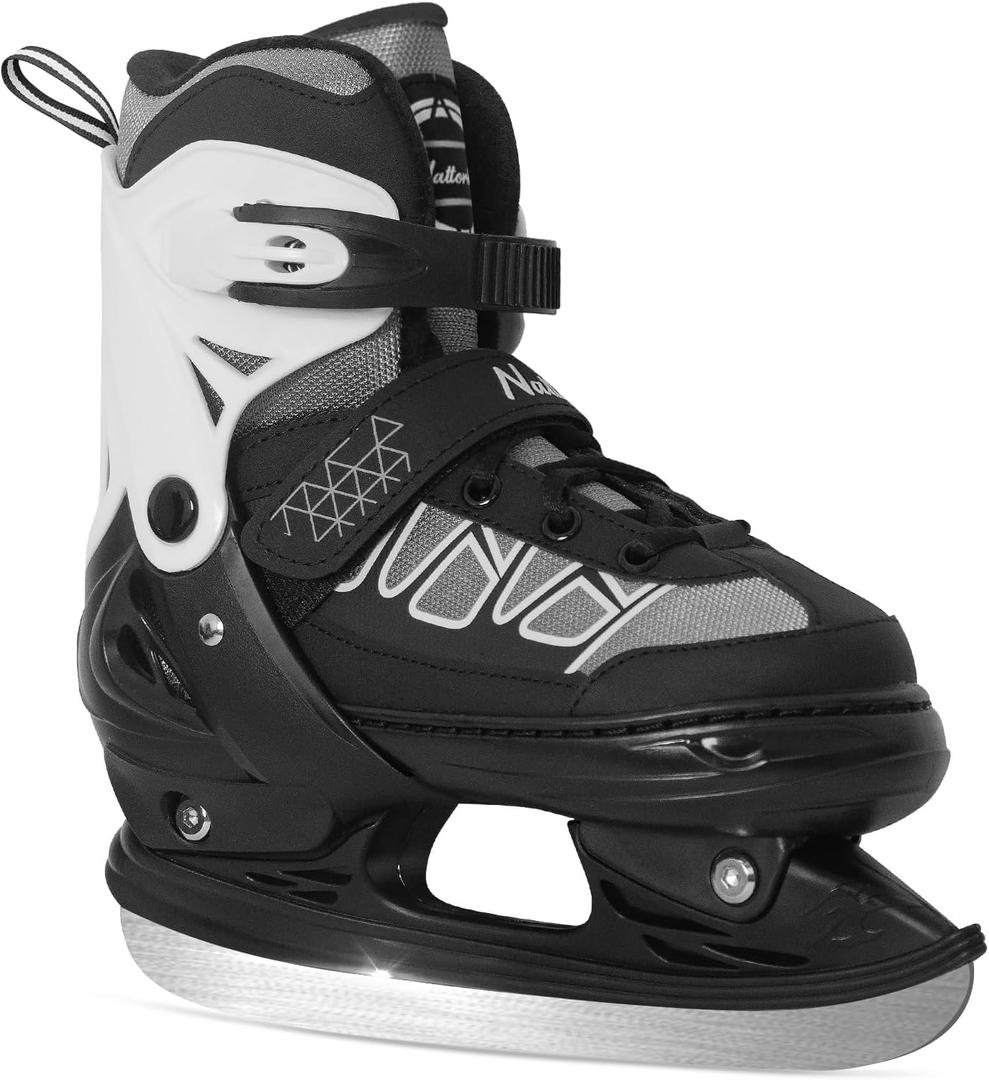Nattork Ice Skates for Kids Boys and Girls -Adjustable Blue,Black,Pink,Purple Ice Hockey Skates,Warm and Soft Plush Lining and Enhanced Ankle Support (Large(5-8))