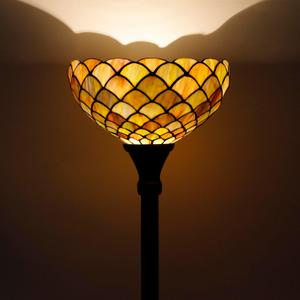 Tiffany Torchiere Floor Lamp Stained Glass Fish Scales Style Standing Corner Torch Uplight 12X12X72 Inch for Bedroom Living Room Home Office