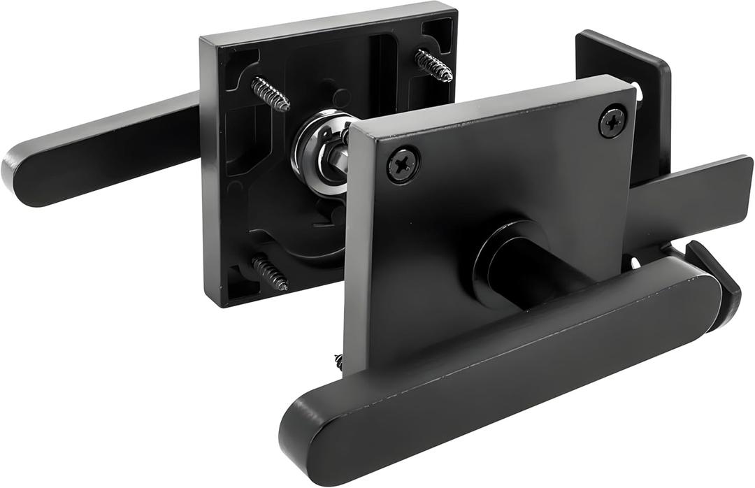 Double Sided Gate Latch, Heavy Duty Black Gate Latch for Wooden Fence, Aluminum Swinging Door Latch Gate Hardware for Outdoor Fence, Matte Black Fence Latch for Wooden Gates, Pool Gate