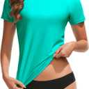 Bonneuitbebe Women's Swim Shirt UPF 50+ Short Sleeve Rash Guard UV Sun Protection Swimsuit Bathing Suit Top (Aqua Green), S