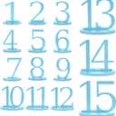 XUWAIDSGN Wooden Table Numbers 1-15 with Oval Base Table Numbers for Wedding Reception Wood Rustic Wedding Signs Holders Stands for Banquets Anniversary Parties (Blue)