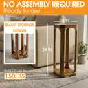 ENKEZI No Assembly Small Side Table, 24 Inch Tall Real Acacia Wood Slim End Table, Compact Wooden Table for Sofa, Balcony Coffee Table for Small Spaces (Square)