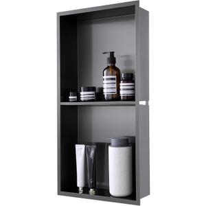 MENATT 24"x 12" Shower Niche for Wall - Stainless Steel Recessed Niche with Double Shelves No Tile Needed Waterproof Shower Storage (Black)