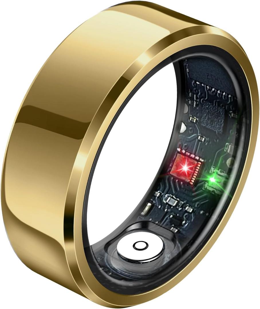 Smart Rings, Fitness Tracker Ring, Heart Rate, Blood Oxygen, Stress, Step Tracker, Sleep Monitoring, Air Gestures, No Subscription Fee, IP68 Waterproof for iPhone&Android (Gold, #10)