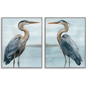 Stupell Industries Detailed Heron Bird Duo 2 Piece Gray Framed Giclee Art Set Design by Grace Popp (30L'' x 24W'')