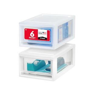 IRIS USA 2-Pack, 6 Qt. Small Stacking Drawer Storage Organizer, White