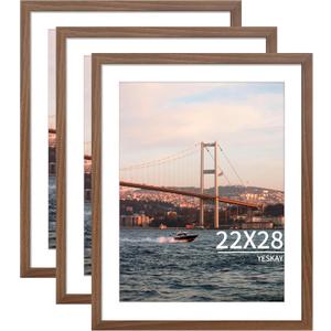 YESKAY 22x28 Picture Frame Brown Set of 3, Display Pictures 18x24 with Mat or 22 x 28 Without Mat, Poster Frames 22x28 for Wall Hanging Horizontal and Vertical