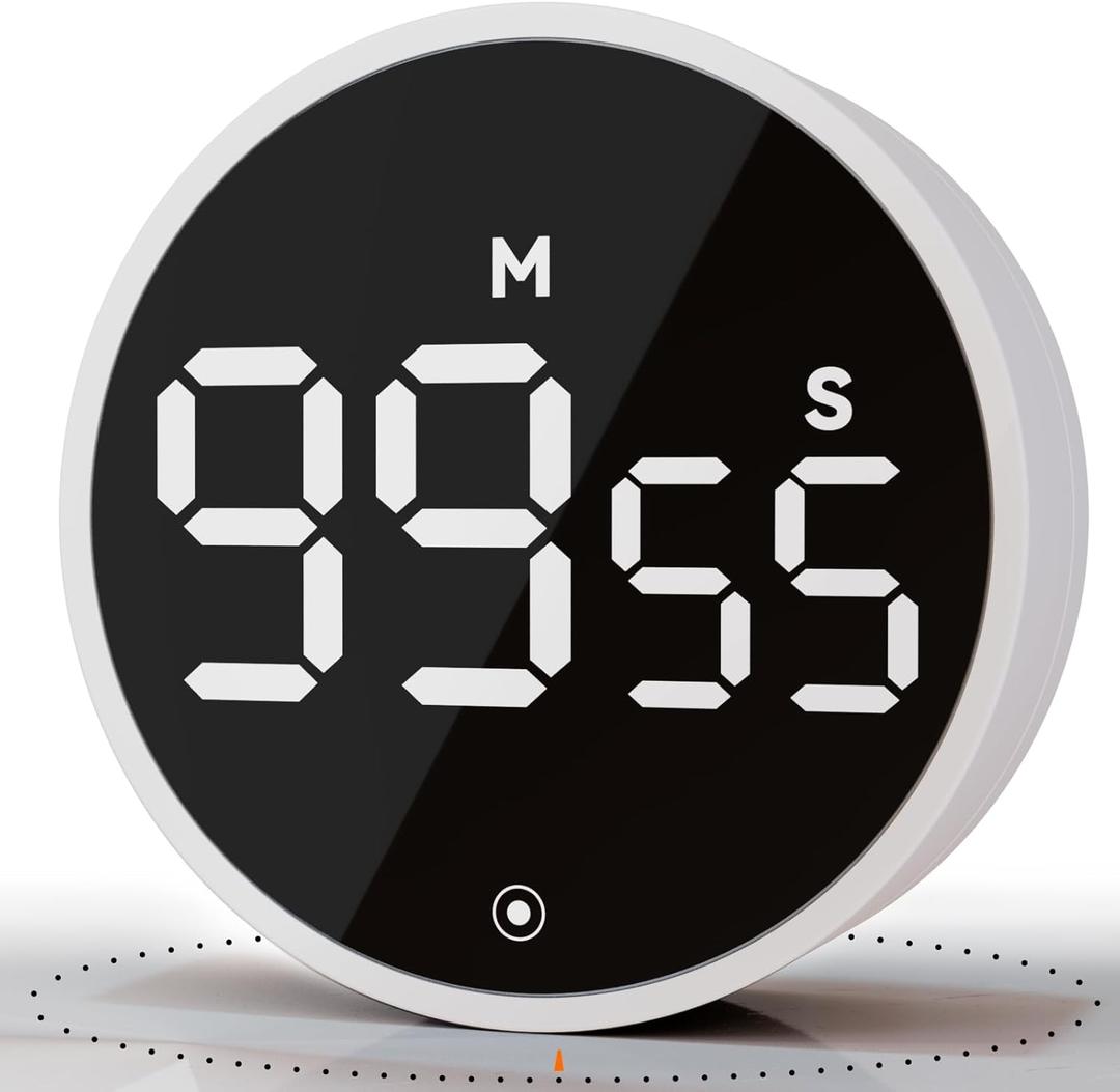 Digital Kitchen Timers, Magnetic Visual Timer Large LED Display Magnetic Countdown Countup Timer Volume Adjustable for Classroom Cooking Baking Teaching, Easy for Kids(Oyster White)
