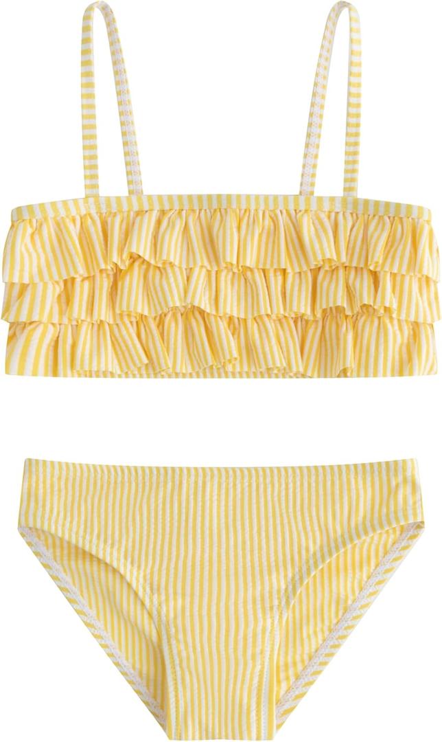LIZENS Girls Two Piece Striped Bikini Set Swimwear Flounce Ruffle Trim 2-12Years Beach Bathing Swimsuit (6-7 Years, Yellow)