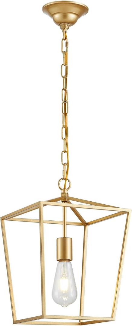 ANJIADENGSHI Lantern Pendant Light Lantern Iron Cage 1 E26 Bulbs Gold Chandelier for Dining Room Kitchen(Bulbs Not Included)