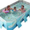 Collapsible Rectangle Non-Inflatable Swimming Pool for Family Adults Hard Plastic Shell Foldable Swimming Pool for Outside Backyard Portable Pet Dog(Gradient Blue, 260cm)